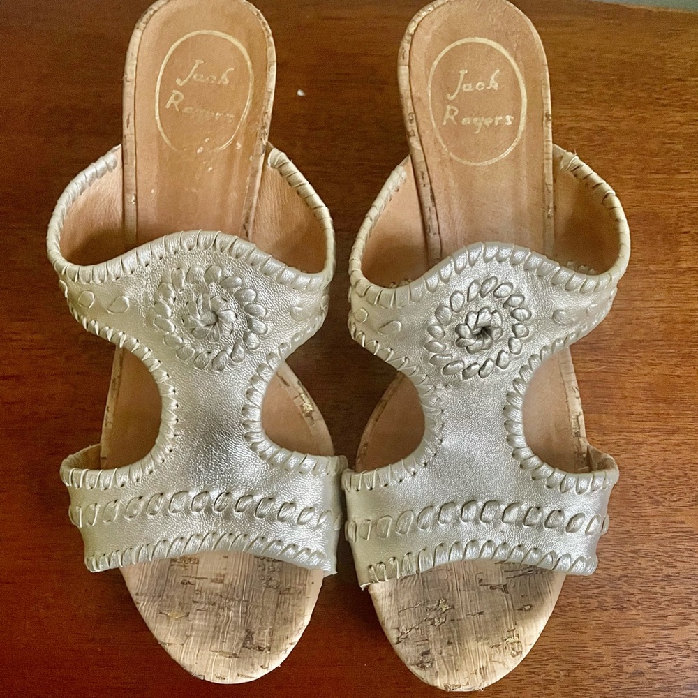 Jack Rogers Emilia Gold Cork Wedge Sandals, 8M